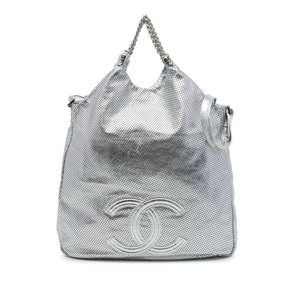 Pre-Loved Chanel Large Metallic Glazed Calfskin Perforated Rodeo Drive Satchel